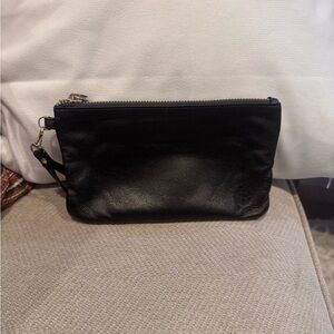 Elegant Black Leather Wristlet with charging Port